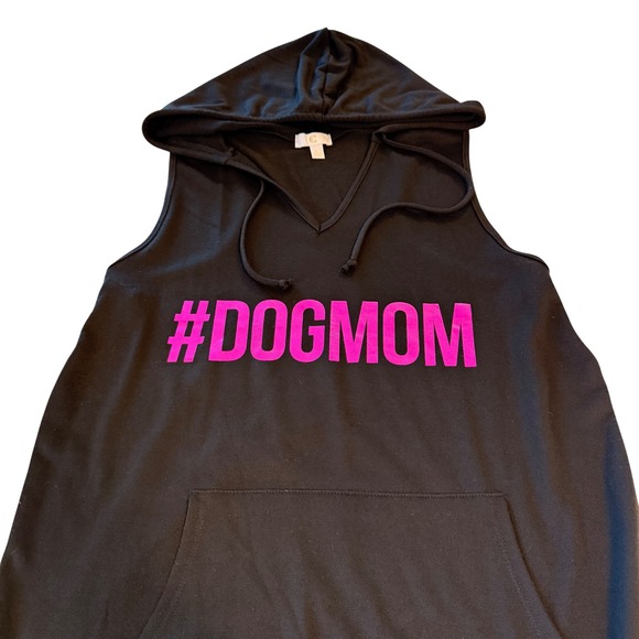 Charming Charlie Tops - Charming Charlie Womens Dog Mom Sleeveless Hoodie Black Pink Tank Top Large L